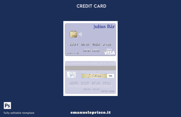 modello di carta di debito Visa Monaco Bank Julius Bär & Co. AG in stile verific